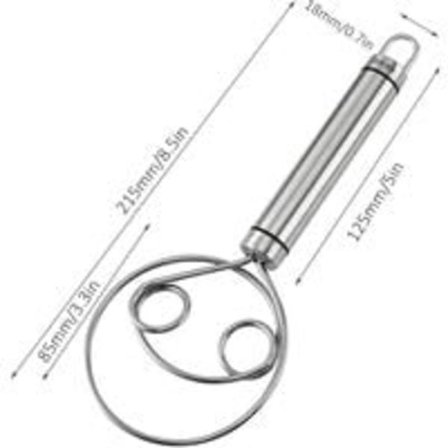 Dansk dejpisker i fødevaregodkendt 304 rustfrit stål håndmixer 8,5 tommer brødpisker dansk piskeredskab til brøddej eller pizzabunker (sølv)