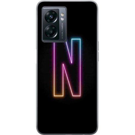 Kompatibelt Mobildeksel til OnePlus OnePlus Nord N300 Minimalistisk neonbokstav N i fargeskiftende lys mot svart bakgrunn