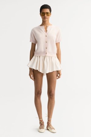 Soft Goat - Brushed short sleeve cardigan - M - Powder