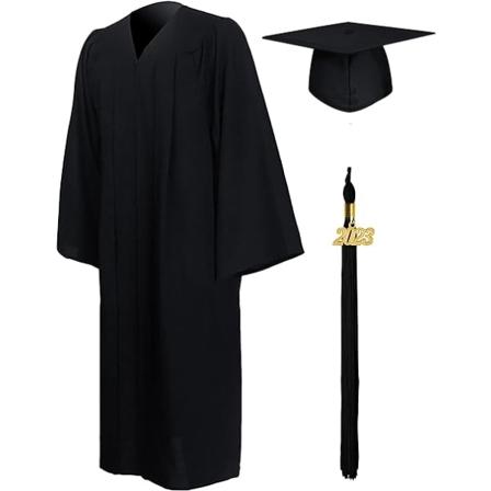Gradueringskjole og -hatt for voksne L 2023 Unisex Svart