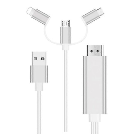 3-i-1 Lightning/Type-C/Micro USB till HDMI HD Adapterkabel för iOS- och Android-enheter Skärmspegling