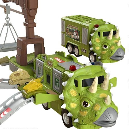 Elektrisk dinosaur transformerende ingeniør lastbilbane legetøj farverig LED musik mekanisk dinosaur transportbil til børn