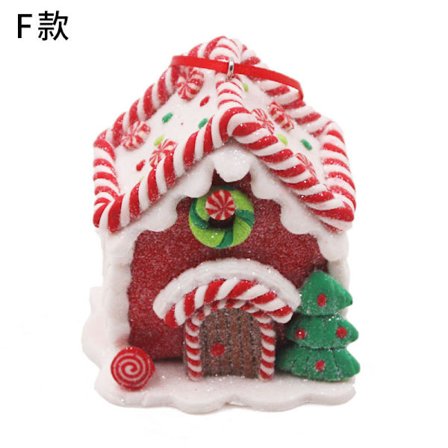 Julgransprydnad i plastlera, kreativ ny juldekoration i form av ett pepparkakshus.