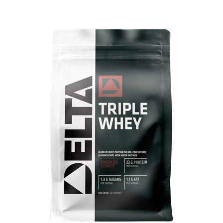 Delta Nutrition Triple Whey Valleprotein 900 g, Chocolate - Bodyman.dk