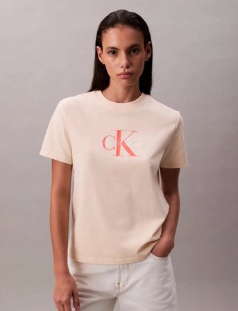 Calvin Klein Jeans Hero Ss Classic Monologo Cneck T - Beige - XXS
