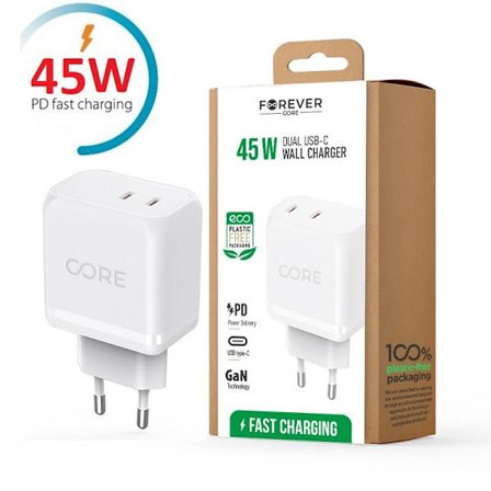 45W Snabbladdare PD Dual USB-C för iPhone, Samsung, iPad