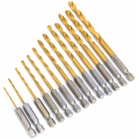 Rea-utbud Hex Shank Borr Set, 13 st 1/4" HSS Borr Set, För 1.5-6.5mm Spiral Flutes, För Trä, Järn, Stål, Metall Koppar,