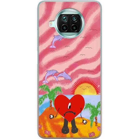 Yhteensopiva Puhelinkuori Xiaomi Mi 10T Lite 5G Bad Bunny värikkäässä tikatussa takissa sydänkuvioilla ja aurinkolaseilla modernissa katutyylissä