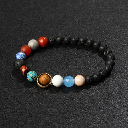 Kosmisk solsystem vulkansk sten otte planeter par stjerne armbånd dame volcanoes 6+8MM