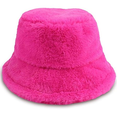 Vinter Bucket Hats til Kvinder - Varm Vindtæt Blød Faux Fur Hat - Pink