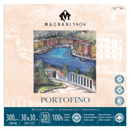 Magnani Akvarellblock Portofino 100% Bomull 300g Satin 30x30 cm 20 ark