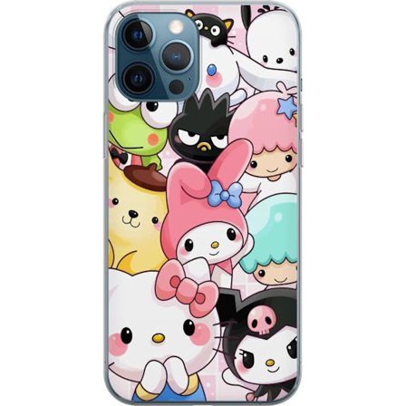 Kompatibelt Mobildeksel til Apple iPhone 12 Pro Tett mønster av søte figurer med store øyne i ulike farger og uttrykk med LABUBU-tekst