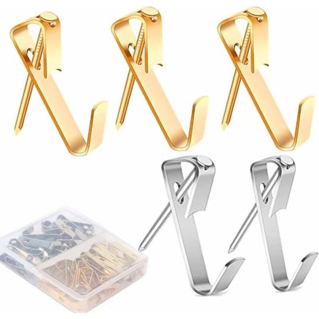 40 Stycken Bildhängare, Bildkrokar, Väggkrokar, Bildhängare, Ramfästningskrokar för Fotoramar. (Guld-20/Silver-20)
