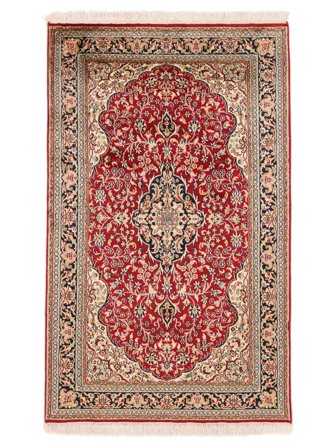 Kashmir Pure Silk Rug Hand Knotted 89X147 Brown/Dark Red India
