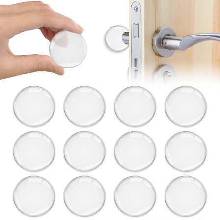 12 stk Veggdørstopper Sett, 40mm Silikondørstopper, Selvklebende Transparent Rund Dørhåndsbuffer Effektiv