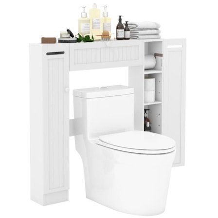 COSTWAY Badeværelsesmøbler WC Opbevaringsskab med justerbare hylder og toiletpapirholder, 89 x 19,5 x 99 cm, Hvid