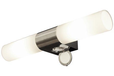 Aneta Lighting COSENZA vegglampe dobbel bad, krom, IP44, 2xE14, med eluttak