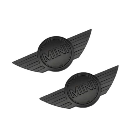 2 st MINI Logobadge (Svart Etikett Svarta Vingar) Baklucka Emblem Krom Huv Etikett Fram och Bak Etikett Fram och Bak Etiketter