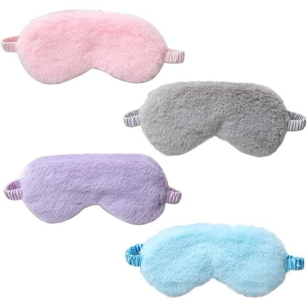4 stk. Myke Plysj Øyemaske Søvnmaske Justerbar for Barn Voksen Kvinner