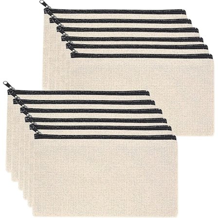 12 Pcs Canvas Makeup Bags, Canvas Pencil Pouch Bags With Zipper, Blank Diy Craft Gift