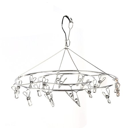 Tøj tørrestativ i rustfrit stål med flere clips til vasketøj, undertøj, sokker, hat, ingen løkke, rund