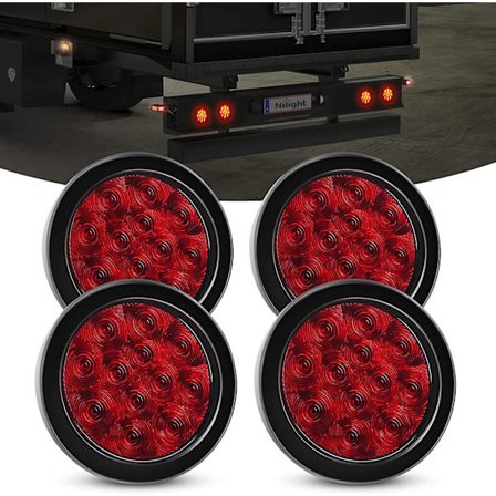 4 stk 4" runde røde LED-baklykter for tilhenger med overflatemonterte plugger IP67 Stoppbrems Sving Halelys for lastebil Tilhenger RV Jeep