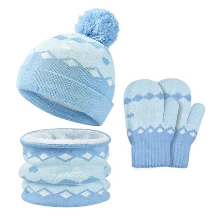 3-delt vintervarmesett for barn - unisex-vennlig kantløs lue, skjerf og hansker, ullfôr, egnet for 2-4 år gamle
