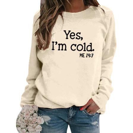 Ladies Letter Print Pullover Ribbed Cuff Sweatshirts Med Rund Hals