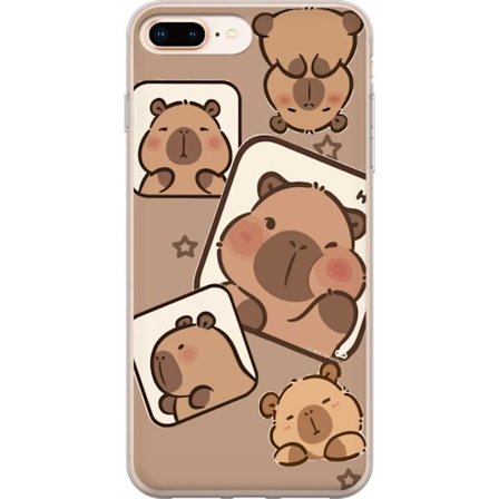 Yhteensopiva Puhelinkuori Apple iPhone 8 Plus Capybara Frame Friends Leikkisä suunnittelu, jossa on pieniä kapibaareja ruuduissa tähtien ja vaalean be