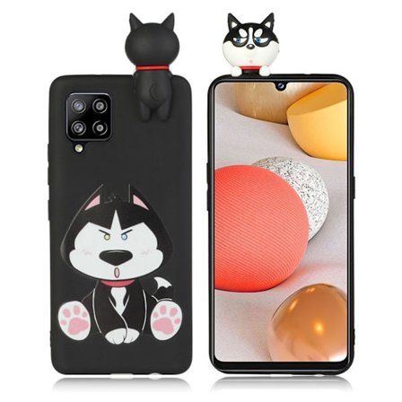 Cute 3D Samsung Galaxy A42 5G Etui - Cute Dog in Black Background