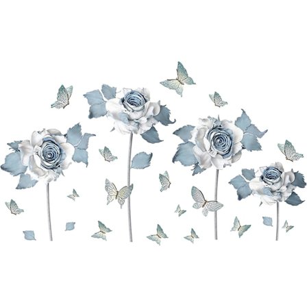 Romantisk ton ros väggklistermärken blommor fjärilar väggdekaler skala och klistra väggkonst avtagbar PVC trädgård