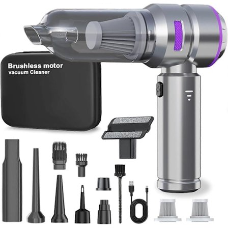 Højtydende Mini Støvsuger, Genopladelig Håndholdt Bærbar Trådløs Støvsuger til Bil og Hjem (Sølv Lilla)