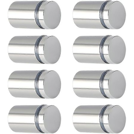 8 kpl ruostumattomasta teräksestä valmistettuja ruuveja mainoslasin etäisyyden säätöön, 19 mm halk.*25 mm pituus, harjattu