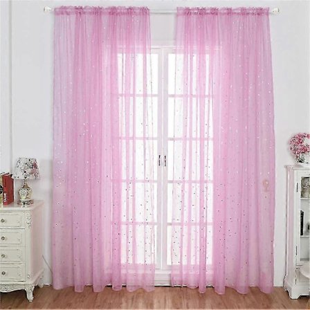 Stjerne Tyl Gardiner, Glitter Stjerne Voile Tynd Gardiner Skinnende Stjerne Transparent Gardinpanel Blyantfold Tyl Gardiner Draperi Kappe 