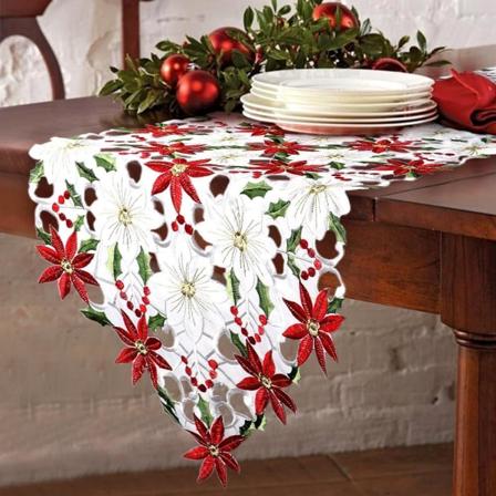 Elegantti jouluaiheinen kirjailtu pöytäliina - 37x175 cm