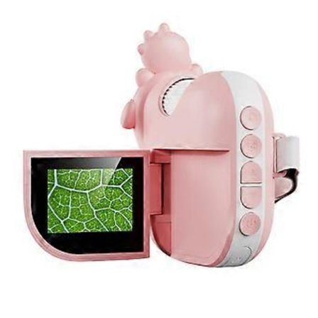 Håndholdt Mikroskop for Barn 1000X Forstørrelseskamera med LED-lys og LCD-skjerm Teleskop Perfekt for Oppdagere Rosa