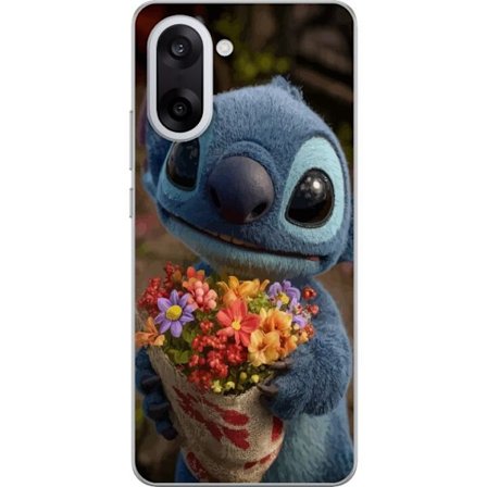 Kompatibel Mobilcover til OnePlus OnePlus Nord CE5 Sød blå figur med store øjne, der holder en farverig buket i en varm og kær stil