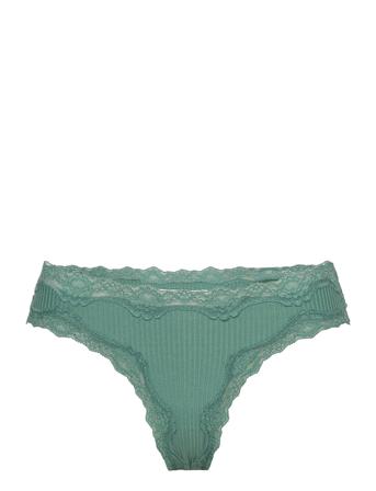 Silk Brasilian W/ Lace Lingerie Panties Brazilian Panties Grønn Rosemunde*Betinget Tilbud