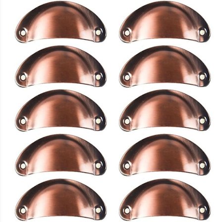 10 Vintage Skal Håndtag Til Køkken Skabsskuffe, Incurved Jern Retro Skab Dørgreb 8.2*3.5 Cm - Rød Kobber