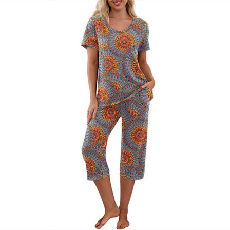 Dame Pyjamas 2 Delers Søvn Klær Kort Ermet Tee & Capri Bukser Grå Grå