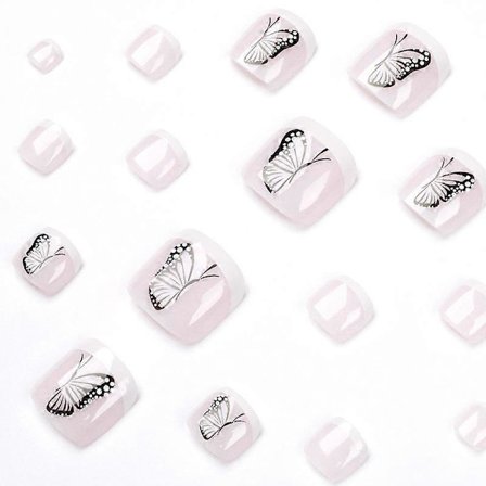 Sommerfuglmønster Falske Tånegler Press-på Tånegler Akryl Falske Tånegler Rosa Tånegler Falske Negler 24 Stk