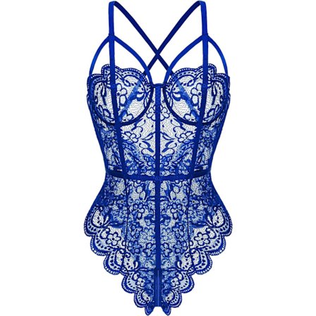 er Lingerie for Kvinner En-delt Teddy Blomsterblonder Body Babydoll Chemise Nattøy Lyseblå Medium