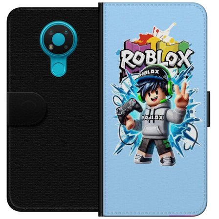 Kompatibelt Plånboksfodral till Nokia Nokia 3.4 Färgstark Roblox-karaktär med handkontroll och energifylld splash art design, perfekt för barnrum