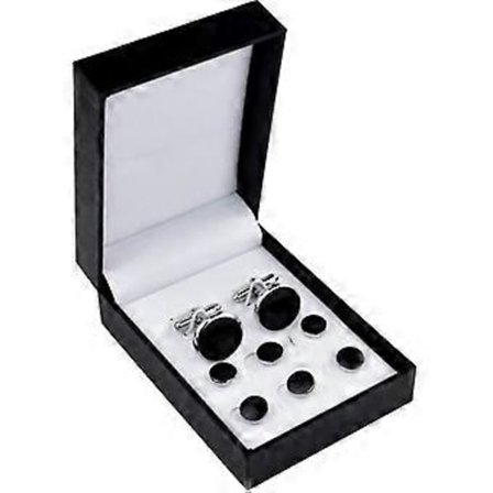 Svart Silver Smoking Bröstknappar Och Manschettknappar Set, Herr Manschettknappar Och Bröstknappar Set Manschettknappar Rostfritt Stål Smokingknappar