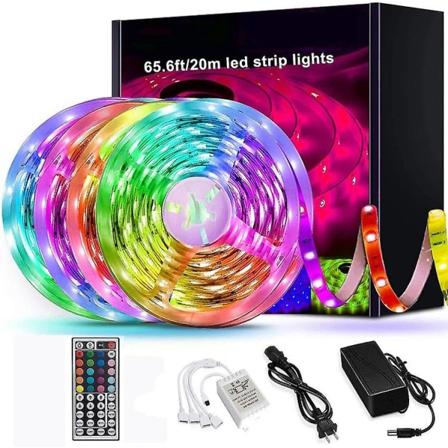 65ft LED-strimmel lys Bluetooth Smart App skiftende Rgb LED-lysbånd med fjernbetjening og strømadapter EU-stik