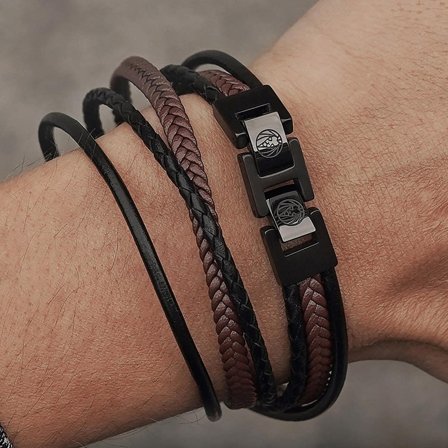 Triple bracelet Roy en cuir noir et marron pour hommes - Bracelets en cuir