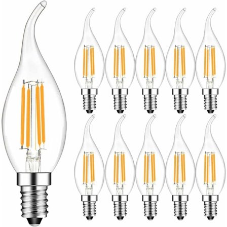 10-pack 4W E14 LED Filament Ljusstake Lampa 2700K Varmvit, 360° Ljusvinkel, Ej Dimbar [Energiklass F]