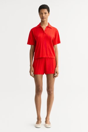 Soft Goat - Pointelle pique - Women cashmere sweater - S - Tomato