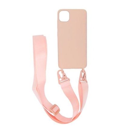 iPhone 11 Liquid Silicone Phone Cover With Hand Rope High Quality Sand Pink