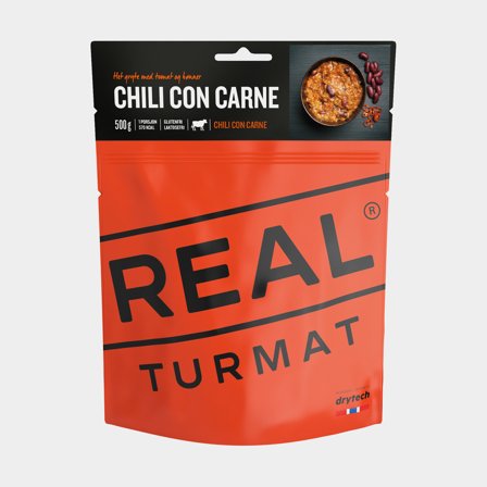 Repas lyophilisé / repas pour le camping Real Turmat Chili con Carne, sans gluten, portion individuelle, 480 g